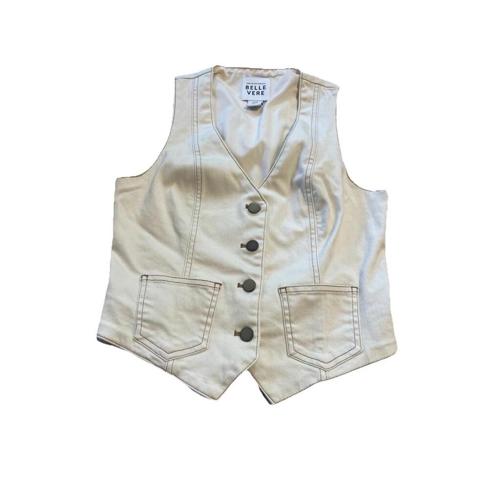 anthropologie Belle Vere‎ cream button down Vest size Xs Jean Style Trendy H93